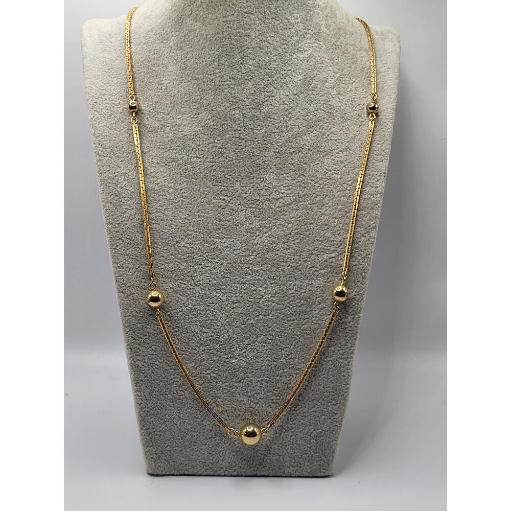 Vintage Avon Gold Tone Station Necklace Long Beaded Chain